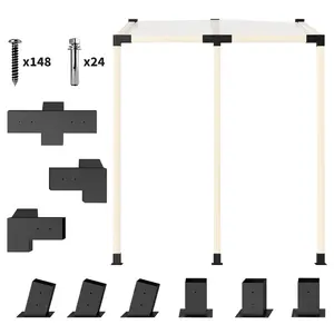 Pergola Kit, 15° Slanted Pergola Brackets w/ 4-Way/3-Way Brackets, Post Bases, Wall Mounts for 3.6" X 3.6" Lumber, Black