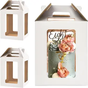 2 Pack Tall Cake Boxes for Tier Cakes,10x10x12 Inch Large Cake Box with windows,8in 10in White Bakery Box Disposable Layer Tall Cake Baking with Handle