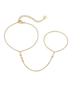 PAVOI 14K Gold Plated Hand Chains for Women - Dainty Cubic Zirconia Bracelet and Ring Handchain Jewelry - Lightweight Trendy Hand Chain Bracelet