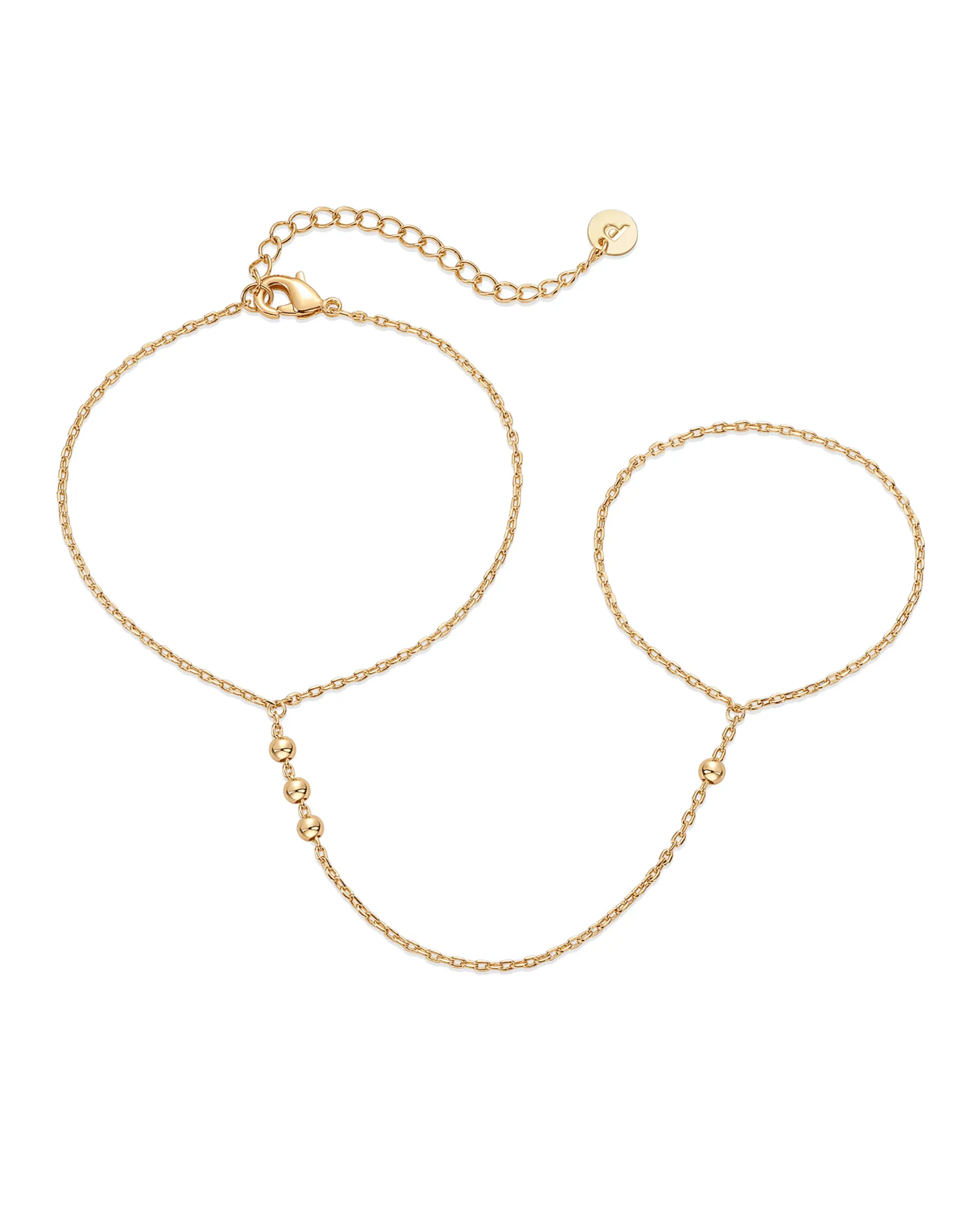 PAVOI 14K Gold Plated Hand Chains for Women - Dainty Cubic Zirconia Bracelet and Ring Handchain Jewelry - Lightweight Trendy Hand Chain Bracelet
