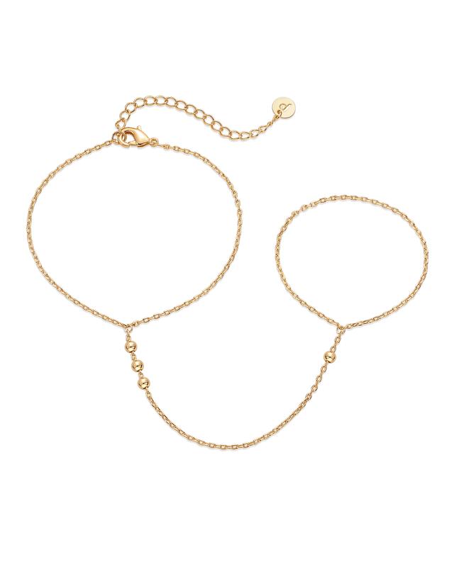 PAVOI 14K Gold Plated Hand Chains for Women - Dainty Cubic Zirconia Bracelet and Ring Handchain Jewelry - Lightweight Trendy Hand Chain Bracelet