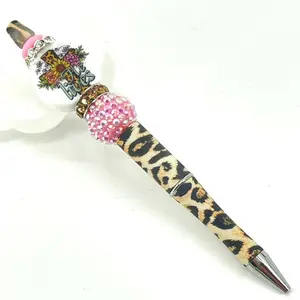 He Lives! Jesus Christ Christian cross pen handmade NEW bling rhinestone pink leopard