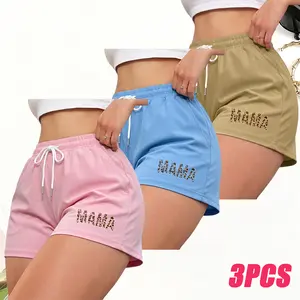3-piece women’s shorts set with inner lining and drawstring, elastic waistband—suitable for running, fitness, and outdoor activities; sporty casual wear; women’s shorts, summer bottoms, summer charm
