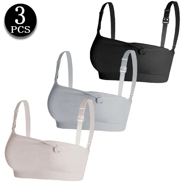 3 PCS Nursing Bras with One-Handed Clasp for Breastfeeding, Ribbed Maternity Wireless Bras, Adjustable Straps Postpartum Daily Wear, Maternity Underwear