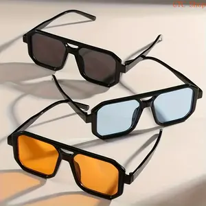 Men's 3-Piece Square Full-Rim Sunglasses Set - Double Frame Design, Durable PC Lenses, Fashionable Sunglasses, Trendy Casual Urban Eyewear for Daily Wear, Trendy Casual Sunglasses summerwins