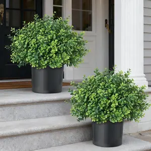 Set of 1 Artificial Boxwood Topiary Trees for Front Door - Faux Realistic Greenery Potted Plants, Fake Outdoor UV-Resistant Bushes, Artificial Shrubs with Pots for Porch,Farmhouse,Home,Garden Decor