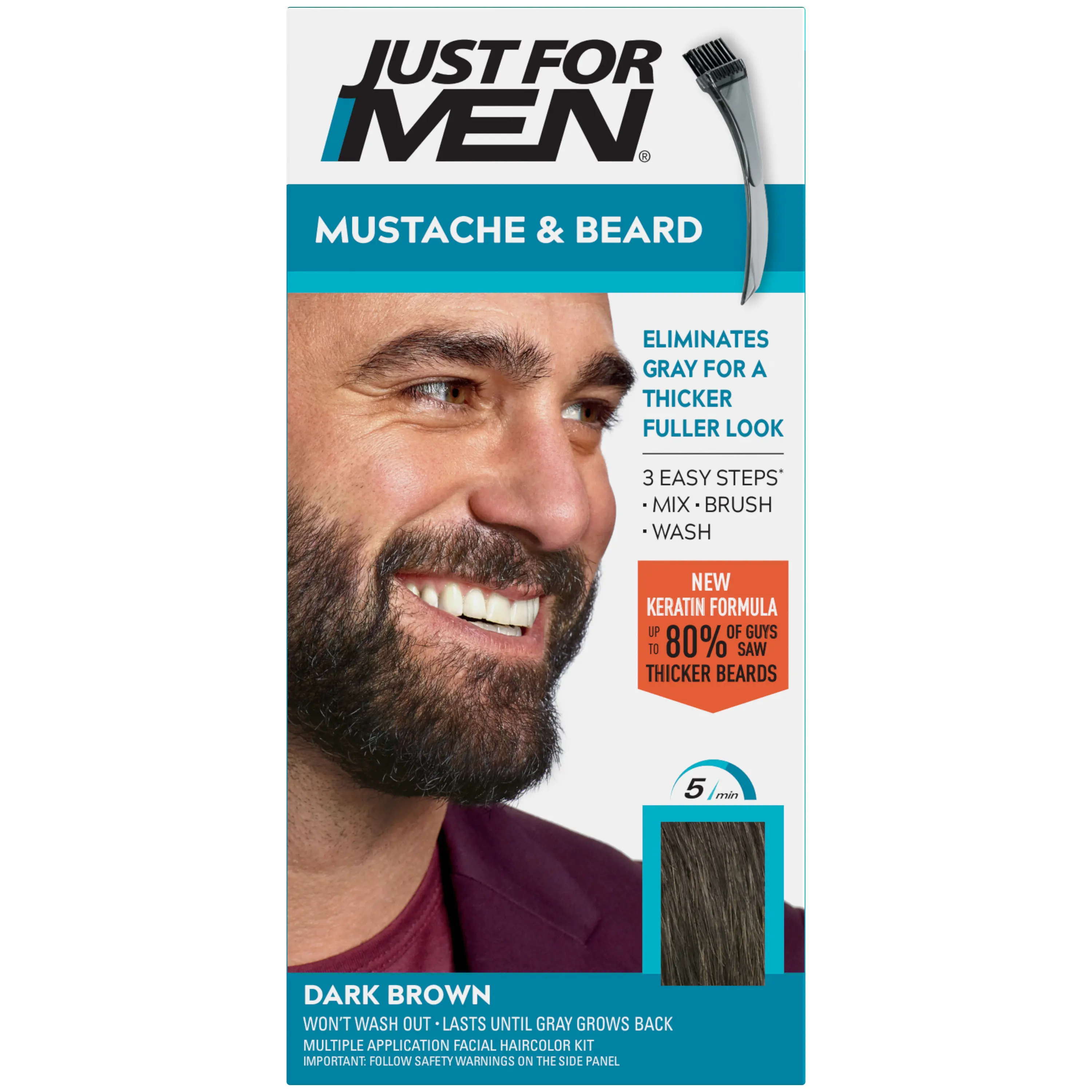 JUST FOR MEN Mustache & Beard Dye, Gray Coverage Beard Color for Men, Keratin Formula