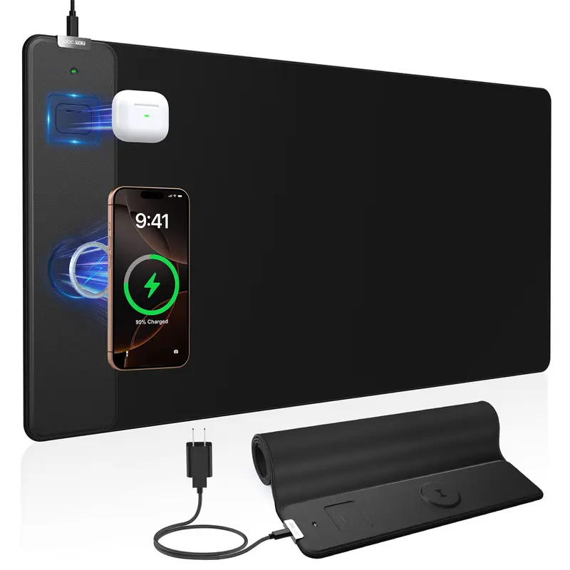 SummerWins XXL Rectangular Computer Mouse Pad - 31.5"x15.8" PU Leather Desk Mat with Built-in Charger, Waterproof Smooth Surface, Non-Slip Base for Office PC Gaming, Durable for Mechanical Gaming Keyboard