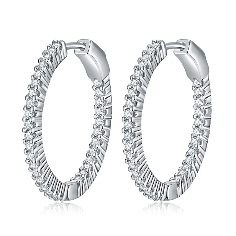 Loveden   Inside‑Out Pave Moissanite Hoop Earrings Silver Tone Hinged Snap Closure Circle Hoop Earrings For Women Luxury Jewelry