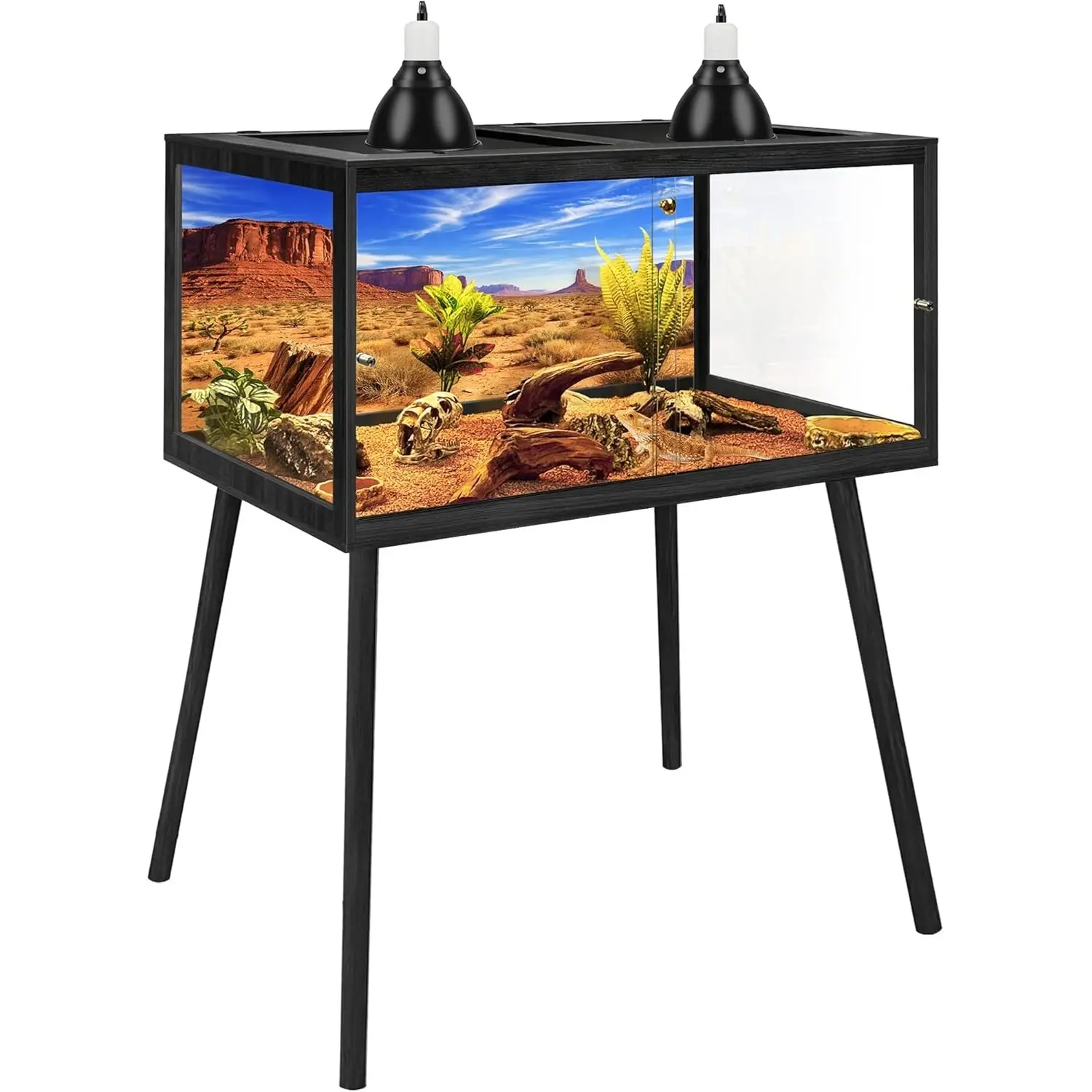 PROLEE 120 Gal Large Rectangular Tempered Glass Terrestrial Reptile Tank with Wood Leg Stand, 4X2X2 Anti-Scratch Ventilated Reptile Enclosure for Bearded Dragons