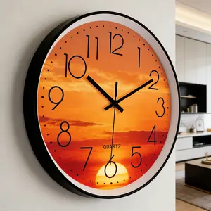 Sunset Landscape Wall Clock Modern Simple Silent Digital Clocks Quartz Clock Living Room Hallway Decoration Items Watch, Digital Clock, No Ca Prop 65 Re