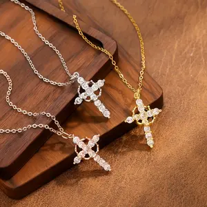 Unisex Crown Cross Necklace - Non-Tarnish Titanium Steel Exquisite Base Chain, Vintage Polished Casual Style Crucifix Jewelry, Long Gold Cross Necklace for Everyday Layering, Ideal Gift for Holidays & Birthdays, Long Necklaces, Crucifix Necklaces