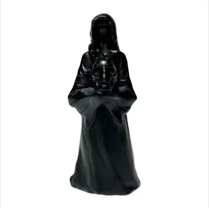 1 Count Black Obsidian Crystal Skull Head Hand Carved Gemstone Fine Art Sculpture Reiki Healing Stone Statue Home Office Decor Ornaments Glass