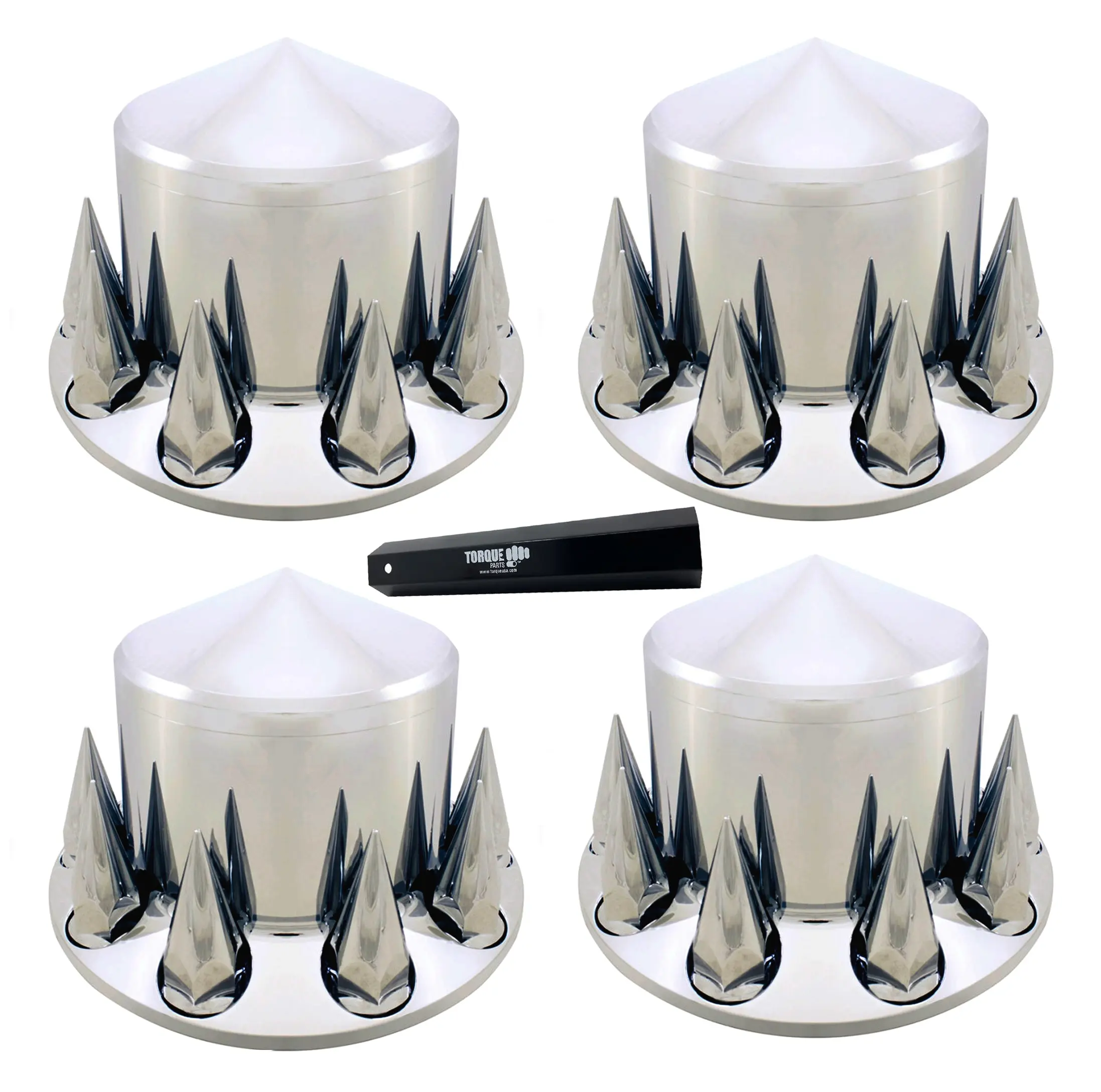 4-Piece Auto Spiked Rear Axle Wheel Cover Hubcap Parts - 33mm Screw-On ABS Chrome Plastic Replacements for Semi Trucks, Universal Fit, TR586-TWC, Chromed Shine, Truck Maintenance 4 Center Caps