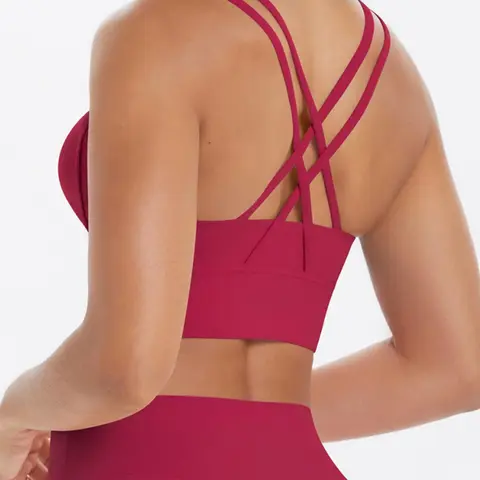 Women's Solid Criss Cross Back Sports Bra, Sporty Bra, Strappy Workout Bra, Yoga Bra, Breathable Comfortable High Stretch Sports Lingerie Top, Ladies Sportswear for Indoor Outdoor Wear, Strappy Sports Bras