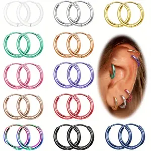 12Pairs 316L Surgical Stainless Steel Small Hoop Earrings for Men Women Hypoallergenic Huggie Hoops Cartilage Helix Tragus Lobes Hinged Sleeper Hoop Earrings Set 18G 6mm/8mm/10mm/12mm/14mm