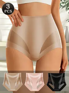 3PCS Women’s High-Waist Tummy Control Panty Set, Soft, Stretchable, Breathable Shaping Brief Underwear, Comfortable Lingerie with Mesh Panels for Daily Wear, Work, Travel, Sleep, and Lounging