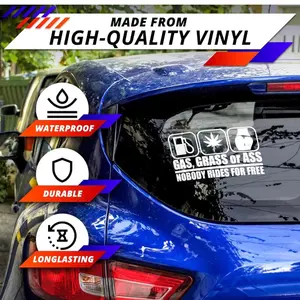 Gas grass or ass white vinyl decal for cars trucks laptops and more.