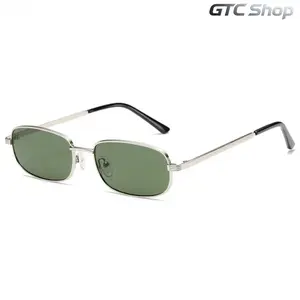 Men's 90s Retro Small Rectangle Sunglasses, Silver Metal Frame with Green Lens, UV400 Protection Lightweight Eyewear, Classic Vintage Accessories for Daily Casual Outdoor Wear