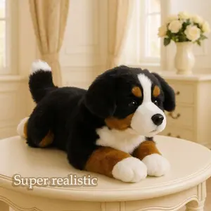 Realistic Bernese Mountain Dog Puppy Plush Toy Soft Fluffy Stuffed Animal for Home Sofa Desktop Decor Cozy Room Ideal Gift Girls