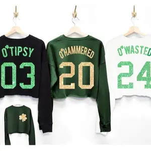 GLITTER O'Wasted St. Patrick's Day Drinking Team Cropped Sweater 6 Names to Pick, St. Pattys Day Shirt, Shamrock crop tops, Drinking Shirts Cotton Polyester