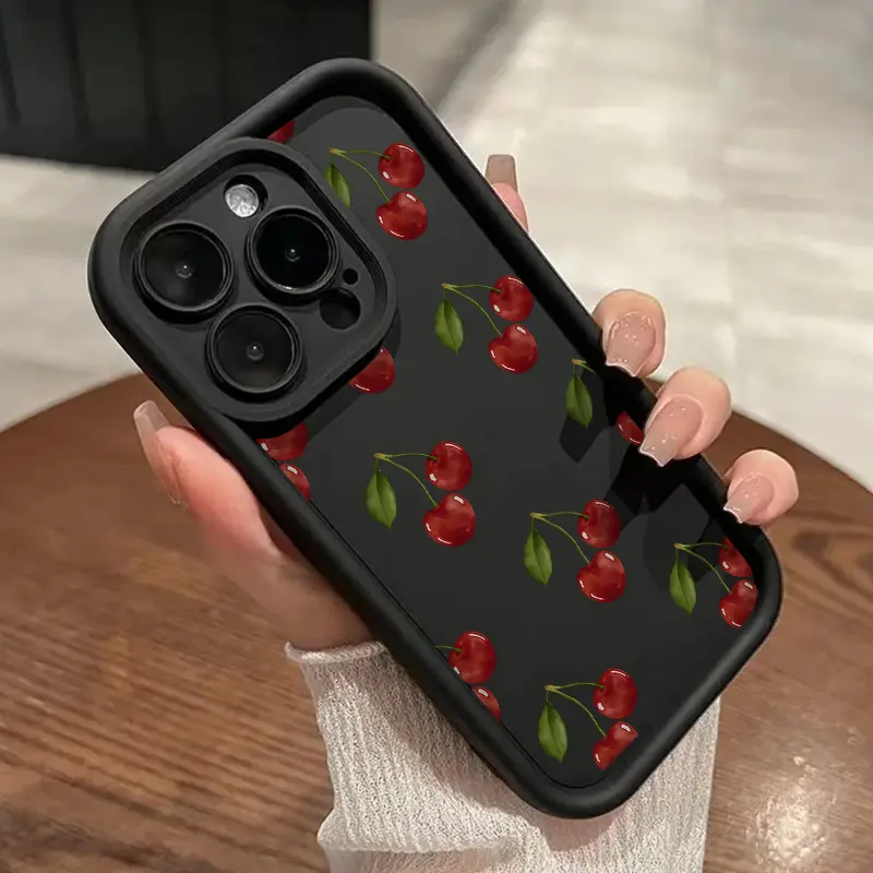 Simple Cute Cherry Pattern Phone Case for iPhone 16 15 14 Pro Max 13 12 11 XR XS Plus Shockproof Non Slip Military-Grade Protection Silicone Cover