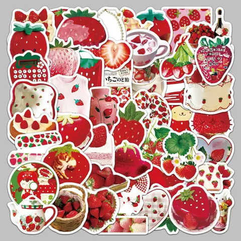Strawberry Pattern Sticker Decals, Cute Strawberry Series Sticker Paper, Decorative Sticker for Scrapbook, Journal, Notebook, Water Bottle, Car