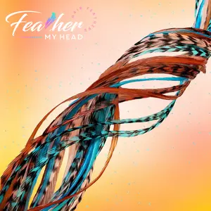 Hair Feathers Extensions - Pack of 6 Long  feather extensions in hues of brown, coral, and turquoise feathers.