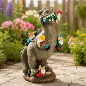 Dinosaur Gnome Garden Decor, Creative Dinosaur Themed Garden Statues, Resin T-Rex ornaments for Yard Lawn, Funny Dinosaur Garden Gnome Figurines for Outdoor Patio Decoration