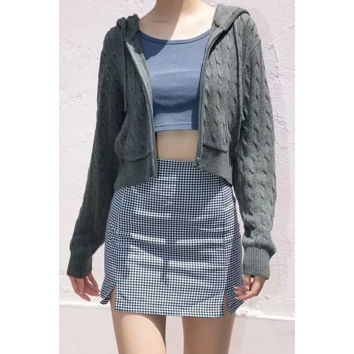 Women'S Long Sleeve Knitted Crop Sweater Autumn Zipper Cardigan Girls Brandy Mandy Style Top BRANDY&MANDY