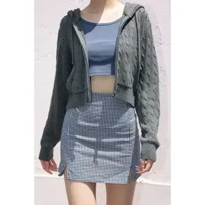 Women'S Long Sleeve Knitted Crop Sweater Autumn Zipper Cardigan Girls Brandy Mandy Style Top BRANDY&MANDY