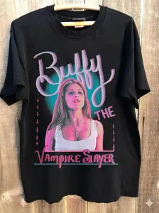 [Sale up to 30%] + [FREE SHIP] Buffy The Vampire Slayer Shirt Graphic Retro Charcoal Unisex Tshirt Reprint