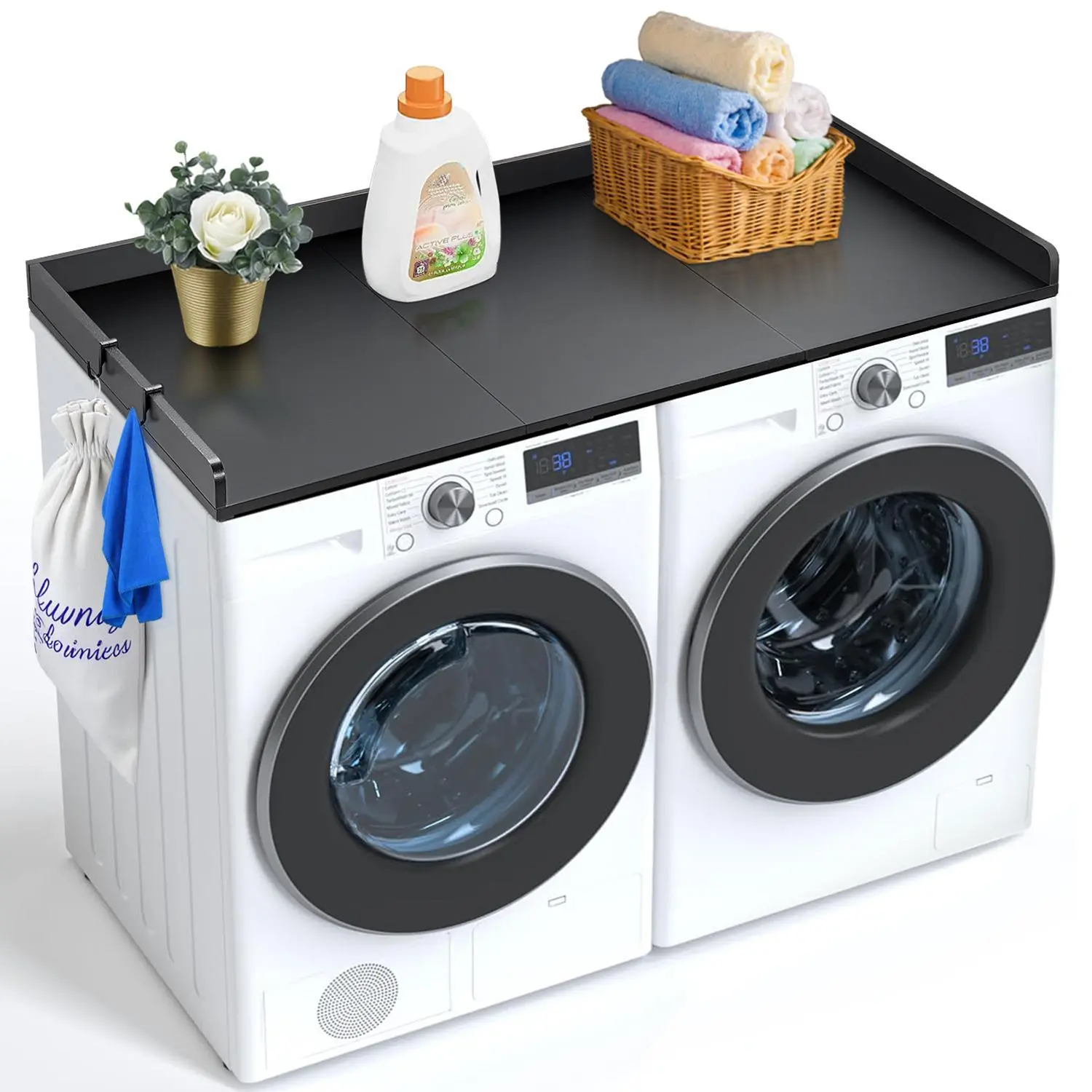 【SummerFinds】VEVOR Washer Dryer Countertop with 3 Splicing Panels,  , 54" x 27" Wooden Washer and Dryer Countertop with Non-Slip Pads, Water-Resistant Laundry Topper for Laundry Room Organization and Storage, Black