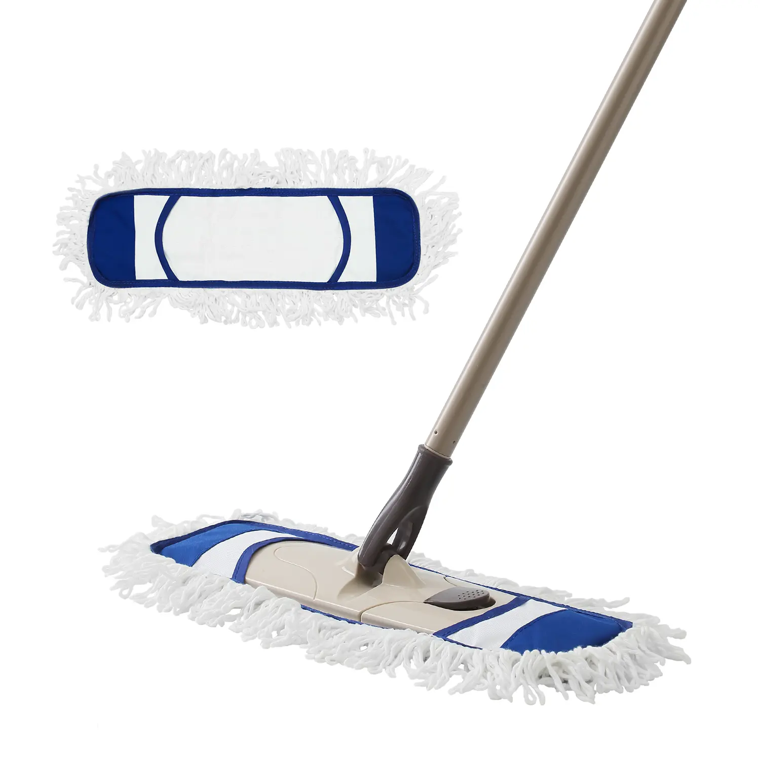 FC-06 Dust Flat Mop Push Mop - Home Care Cleaning Tool with Buckle, Height-Adjustable Handle, Removable Head, 2 Reusable Washable Sponge Pads for Hardwood Floors, Hard Floors & Wall Surfaces