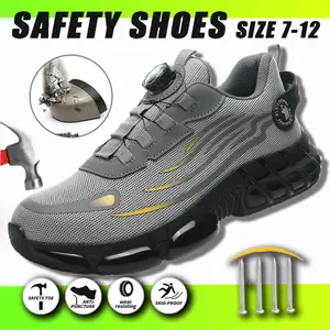 Electrical Hazard Safe Men's Breathable Mesh Work Sneakers Steel Toe Anti Slip Durable Comfort Fit All Seasons Casual Striped Elastic Closure