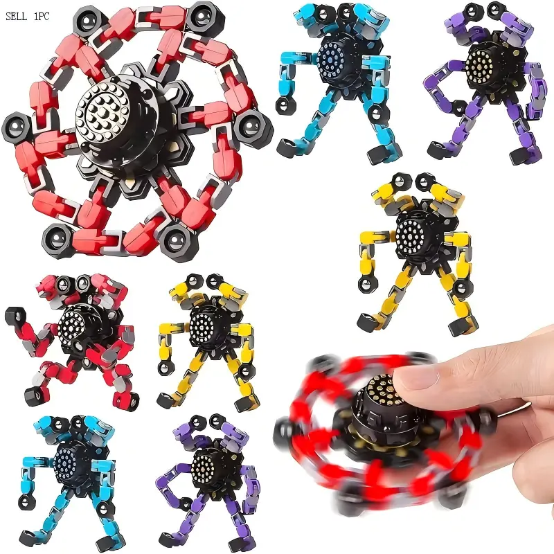 1 Pack Deformable Stress Relief Rotating Toys, Fun Sensory Toys, DIY Chain Robot Spin Toy, Finger Gyroscope, Classroom Prizes, Kids Party Favors