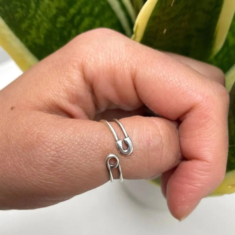Adjustable Safety Pin Wrap Ring Bypass Statement Ring, Boho Elegant Style, Christmas Holiday Gift, All Season Party Jewelry