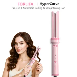 FORLIFA-Pro HyperCurve:3-in-1 Cool Air Automatic Curling&Straightening Iron,5 Min Quick Styling,360° Cooling Airflow,1.1billion Negative Ions,Triple Hair Protect,2-Way Rotation,Anti-Scald,Anti-Tangle,Multifunctional Styler,Summervibes