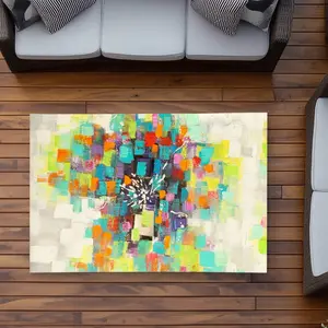 Begin Home Decor C1ROAR35ZNDACU 3 x 5 ft. Flowers Made of Squares - Green Outdoor Area Rug for Home Decor - Rectangle