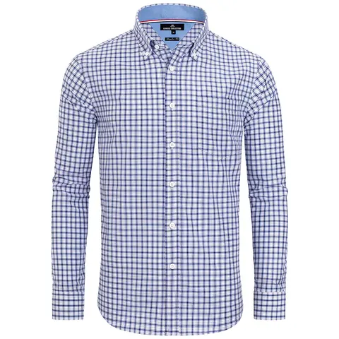 Alimens & Gentle Men's Plaid Button Down Shirts Cotton Long Sleeve Dress Shirts Regular Fit Gingham Shirts Top Menswear