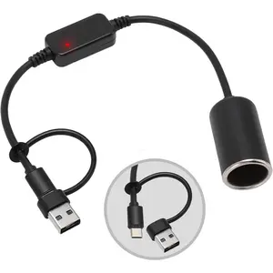 USB to Cigarette Lighter Adapter, 35cm Cable, USB A & C Input 5V, 12V Car Cigarette Lighter Socket Output, Power Converter for Dash Cam, GPS, LED Lights& More