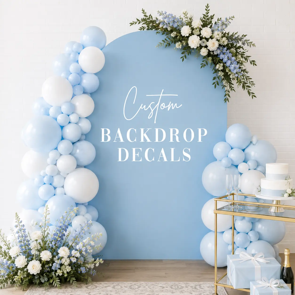 Custom Backdrop Decal for Birthdays Baby Showers Graduations Weddings Bridal Showers Anniversaries Corporate Events Holiday Parties