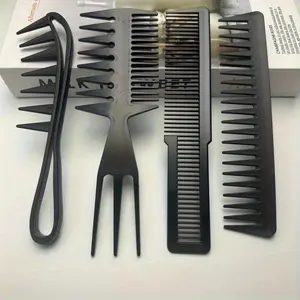 4-Piece Shark Tooth Comb Set, Wide-Tooth Curling Brush, Large Teeth Detangling Comb, Ideal for Curly Wet Hair, Wigs, Salon Use, Men & Women