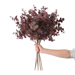 3 count Artificial  Silk Eucalyptus Leaves Tall 29" Eucalyptus Stems Branches Floral Arrangement Decoration, Artificial  Farmhouse Indoor  Wedding Decor  Red