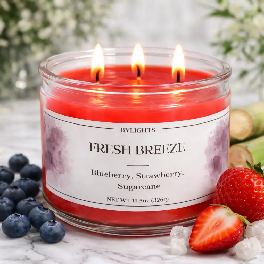 ByLights Fresh Breeze Triple Wick Soy Candle, Blueberry, Strawberry, Sugarcane Scent, Handmade, Gift for Moms, Decor, Ornaments, Decoration, Scented, Perfume, Aroma