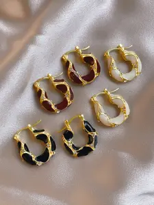 Vintage Elegant Enamel Inlaid Glass Earrings Set, 3 Pairs High-End Design, Perfect for Daily Wear, Festivals, Parties, Fashion Accessories, Hoop Earring Sets