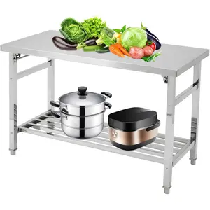 Stainless Steel Folding Dining Table - Double-Tier Adjustable Undershelf, Lockable Casters, 920 lbs Heavy Duty - Commercial Prep Workstation for Restaurant, Kitchen, Garage, Workshop