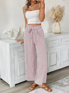 Women's Spring & Fall Striped Straight-Leg Pants, Loose-Fitting Commuter Casual Trousers, European Style Fashion