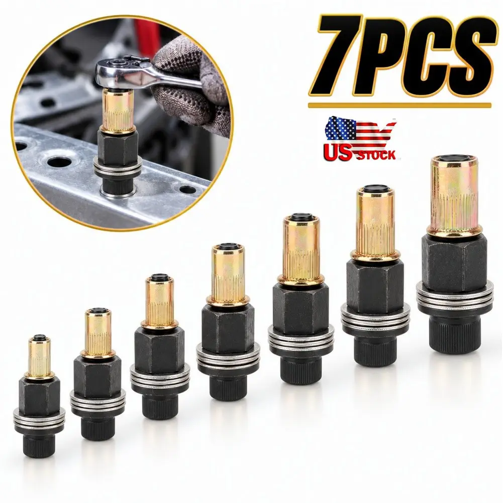 SJPACK 7PC Manual Rivet Nut Tool Kit M3-M12 Carbon Steel Threaded Insert for Auto & DIY