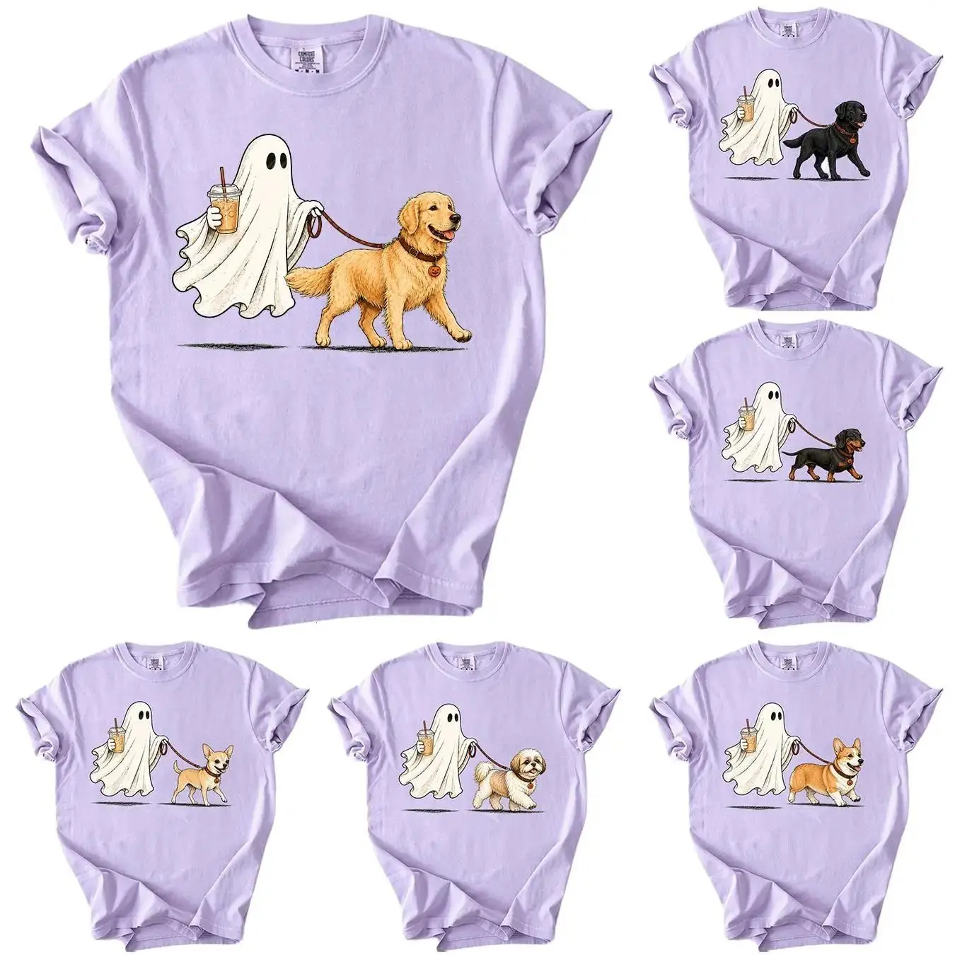 Comfort Colors 50+ Dog Breeds Сute Ghost Dog Iced Coffee Shirt, Dog Lovers Halloween Gift, Halloween Dog Shirt, Spooky Season, Womens Halloween Shirt,Fall Graphic Tee